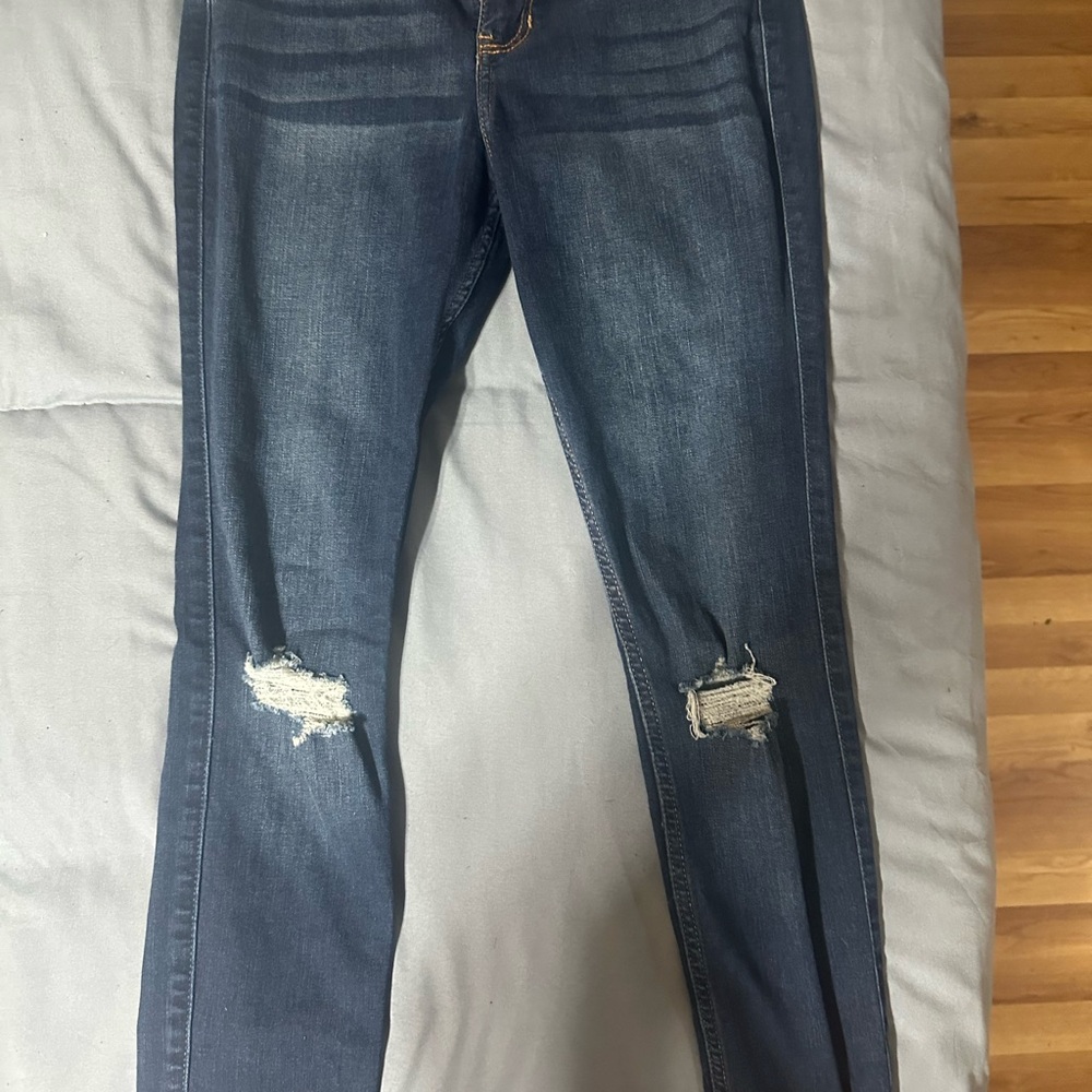 Hollister Blue Skinny Jeans with Distressed Knee Details